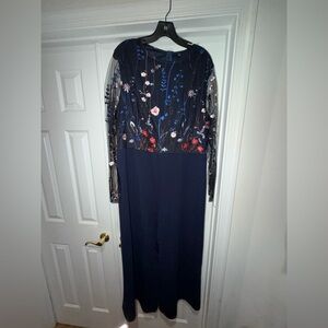 SHEIN Navy Blue Floral Long Sleeve Dress